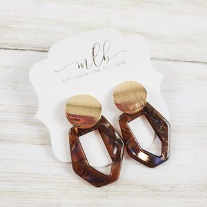 Geometric Marbled Sparkled Earrings - Brown